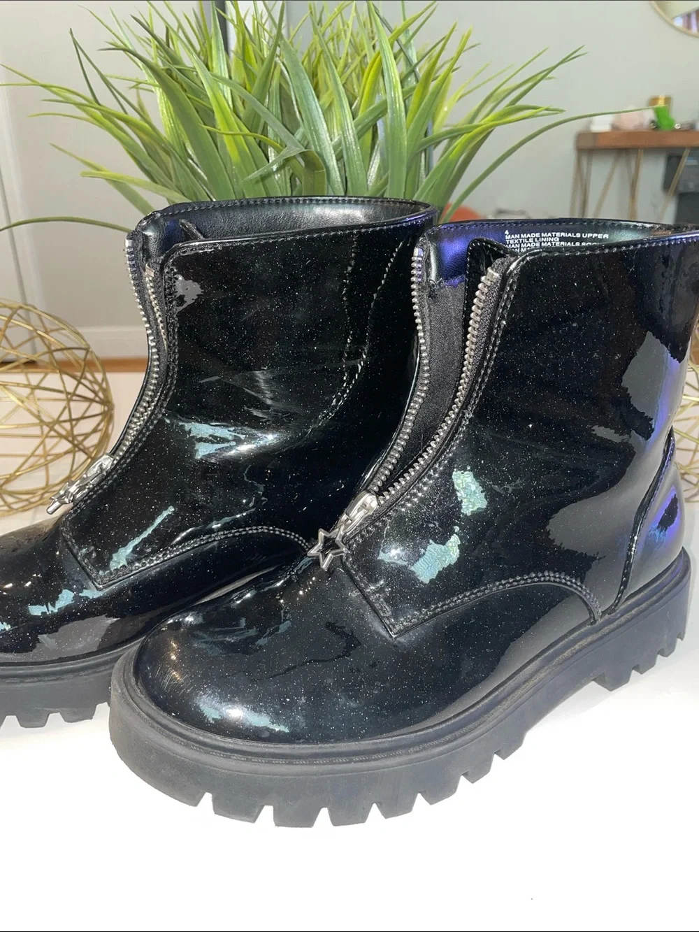 art class Black Patent Star-Zip Platform Boots - Kids